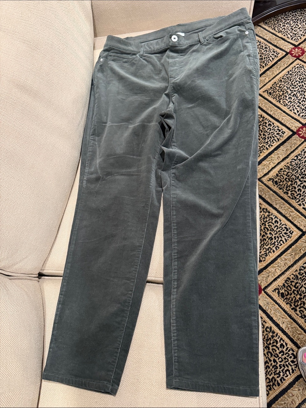 J.jill Dark Green Corduroy Straight-Leg Pants XL excellent cond. elastic waist